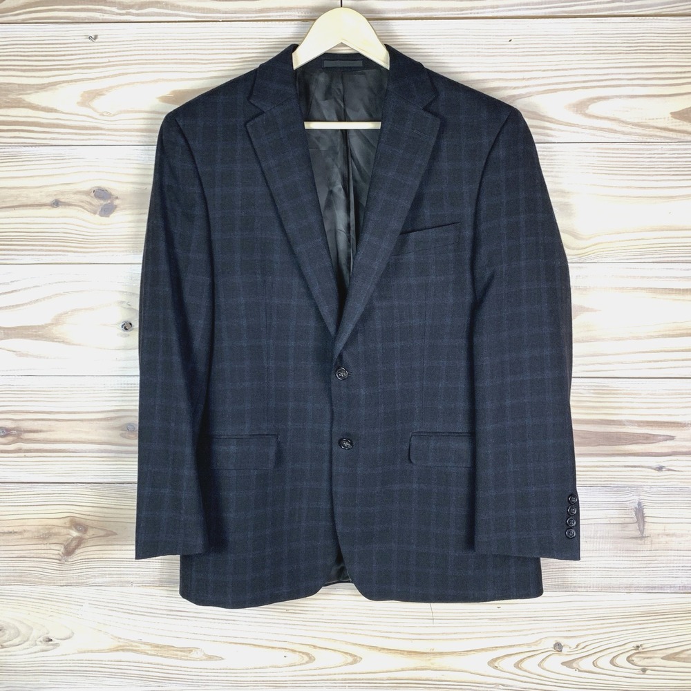 Lauren Ralph Lauren Blazer Mens 42R Navy Blue Plaid Two Button Sport Coat Jacket